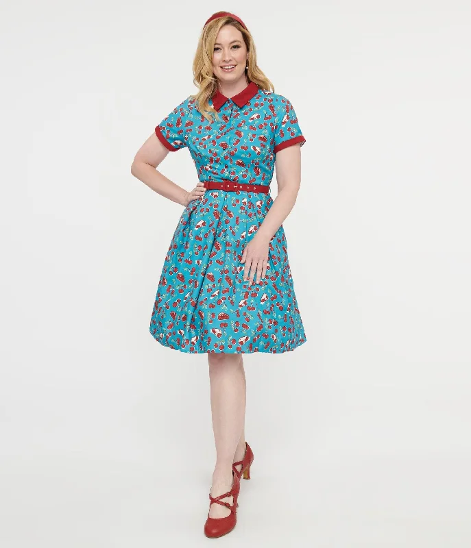 Lace - Embellished Women Dress for an Elegant and Sophisticated AppearanceCollectif 1950s Blue & Red Cherry Pie Swing Dress