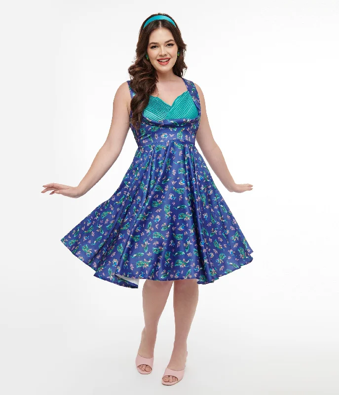 Mini Women Dress with a Short Hem for a Young and Trendy StyleDolly & Dotty 1950s Purple & Teal Peacock Print Grace Swing Dress