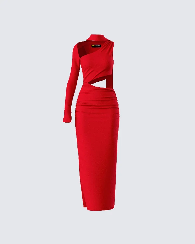 Mermaid - Style Women Dress with a Fitted Silhouette for Special OccasionsGabrielle Red Jersey Midi Dress