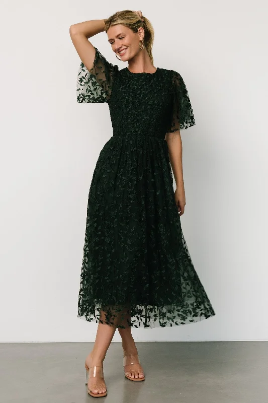 Mini Women Dress with a Short Hem for a Young and Trendy StyleKendra Embroidered Dress | Dark Green