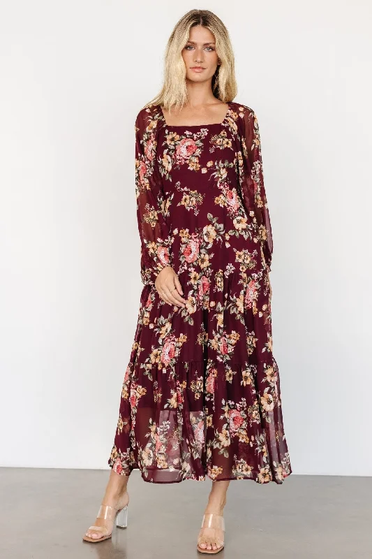 Shift Women Dress with a Simple and Classic Design for Everyday WearKristy Maxi Dress | Wine Floral