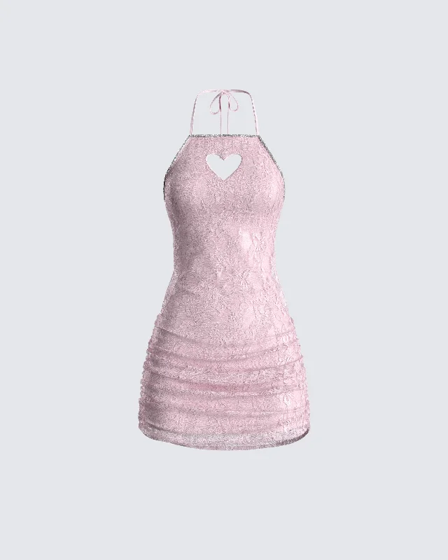 Shift Women Dress with a Simple and Classic Design for Everyday WearMicaela Pink Lace Heart Mini Dress