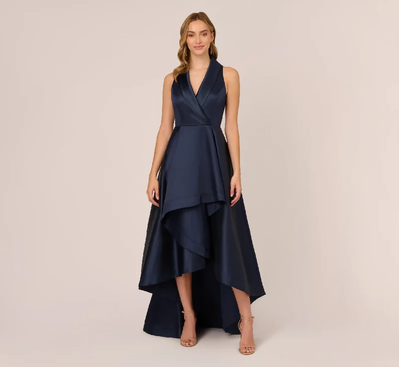 Plus Size Women Dress with a Flattering A - Line Cut for Comfort and StyleMikado High/Low Midi-Length Tuxedo Gown In Midnight