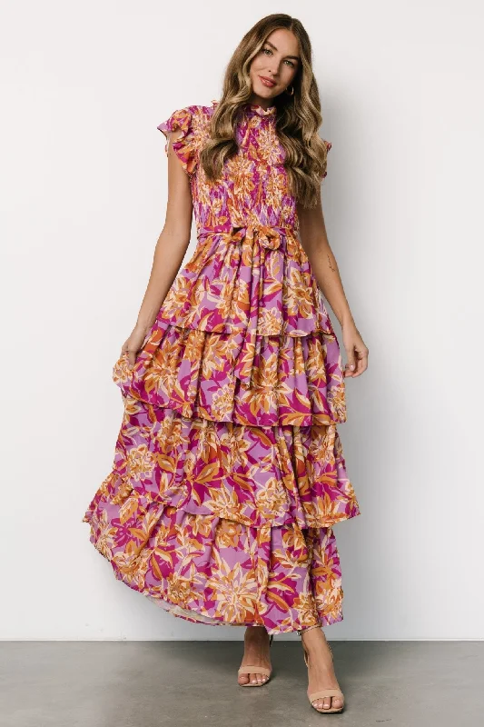 Sheath Women Dress with a Tailored Fit for a Professional LookMya Smocked Maxi Dress | Orchid + Gold Print