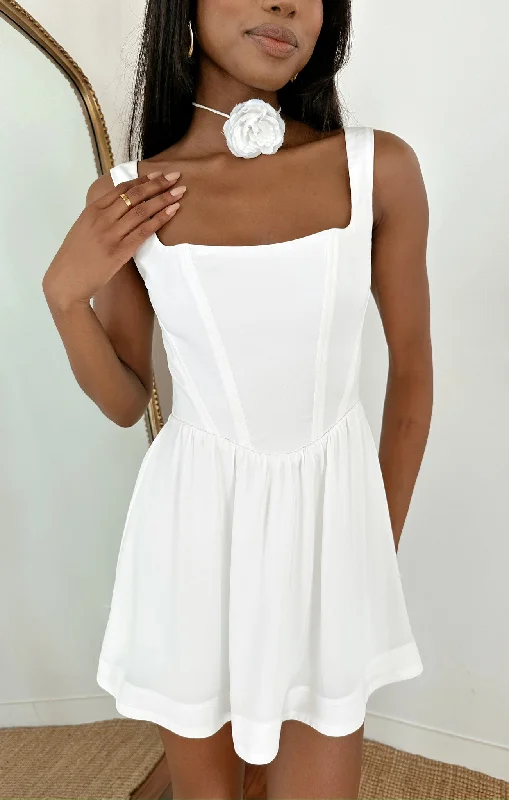 Lace - Embellished Women Dress for an Elegant and Sophisticated AppearanceNina Skort Dress ~ White Silky Crepe