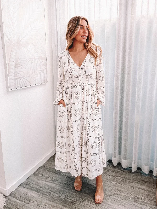 Maxi Women Dress with Floral Print for a Bohemian VibeNovaria Dress - White Print