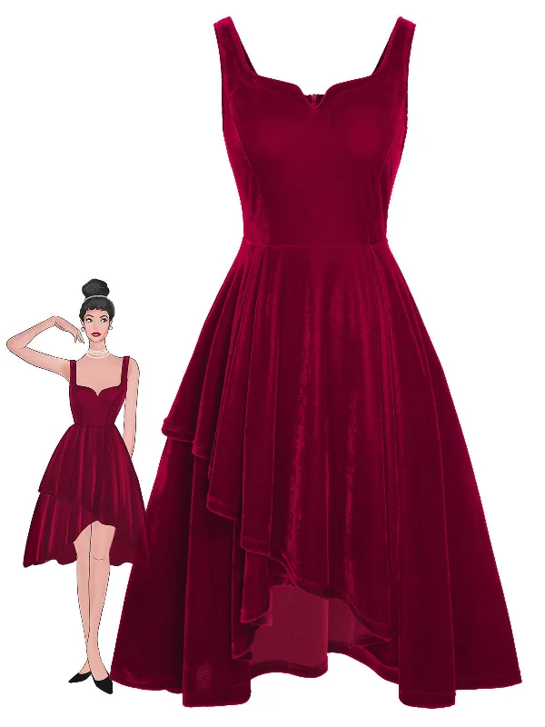 Shift Women Dress with a Simple and Classic Design for Everyday WearRed 1950s Sweetheart Collar Velvet Strap Dress