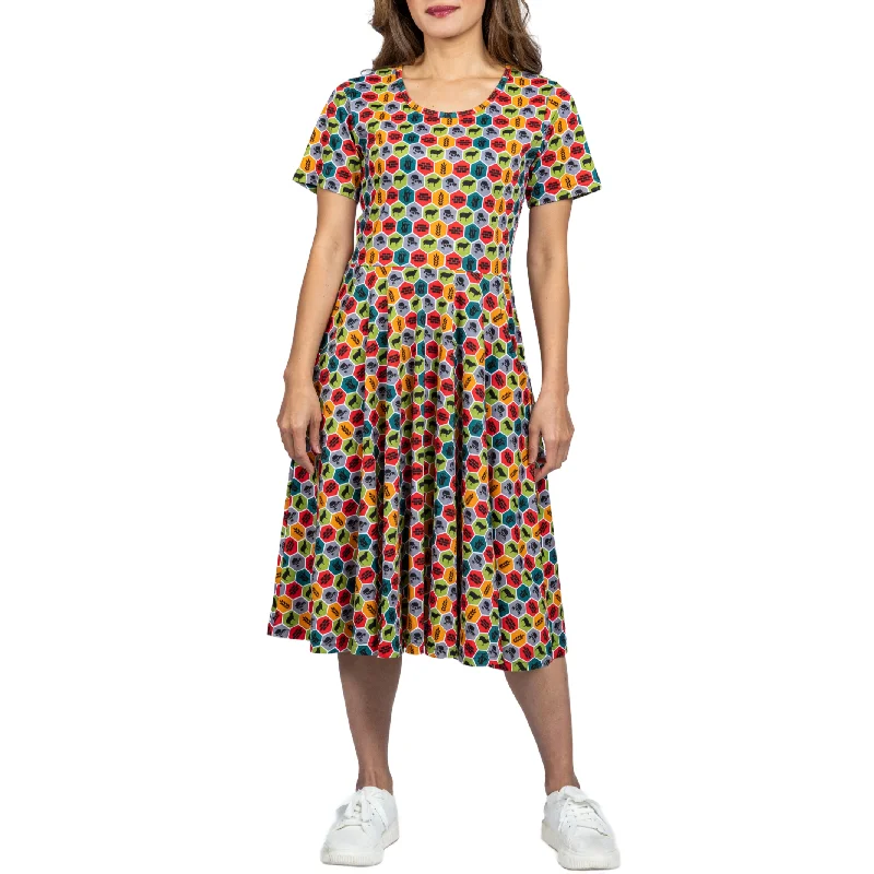 Printed Abstract Women Dress for a Modern and Artistic AppealResource Hexagon Twirl Dress