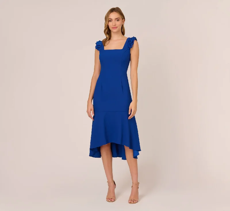 Little Black Women Dress with Sequins for a Glamorous Night OutRuffled Satin Crepe Midi-Length High/Low Cocktail Mermaid Dress In Violet Cobalt