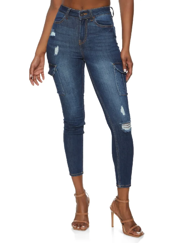 Ripped women jeans for a rebellious and fashion - forward styleWAX Cargo Pocket Skinny Jeans