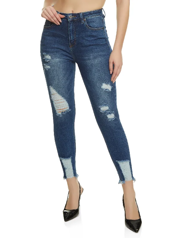 Stretch women jeans for enhanced mobility and comfortWAX Distressed Frayed Hem Skinny Jeans