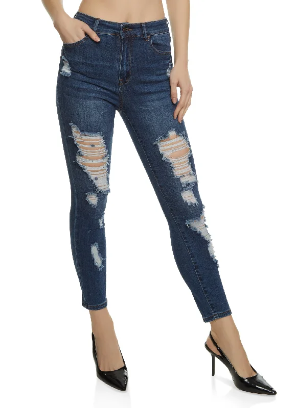 Wide - leg women jeans for a modern and relaxed vibeWAX High Rise Distressed Skinny Jeans