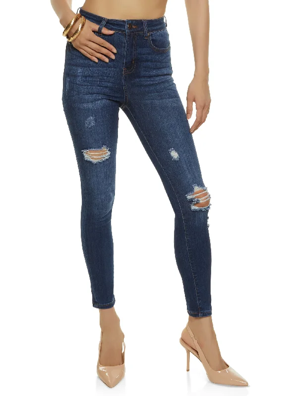 Straight - leg women jeans with a classic and timeless appealWAX Stretch Distressed High Rise Jeans