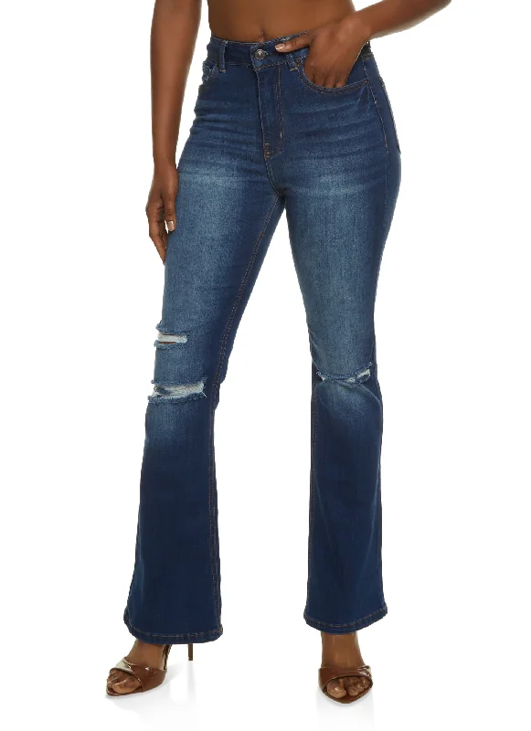 Cargo women jeans with multiple pockets for added functionalityWAX Whiskered Flare Jeans