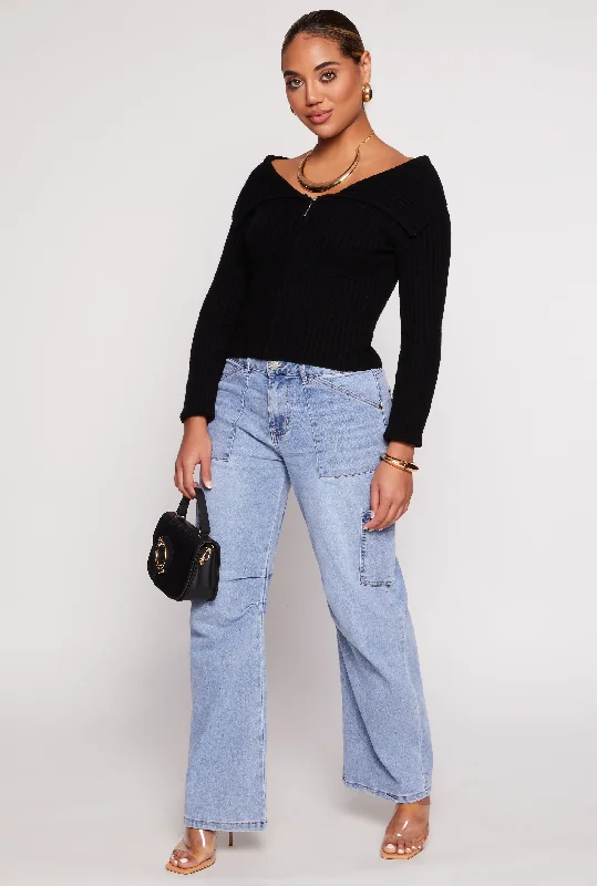 High - rise flare women jeans for a 70s - inspired lookAlmost Famous Whiskered Wide Leg Cargo Jeans