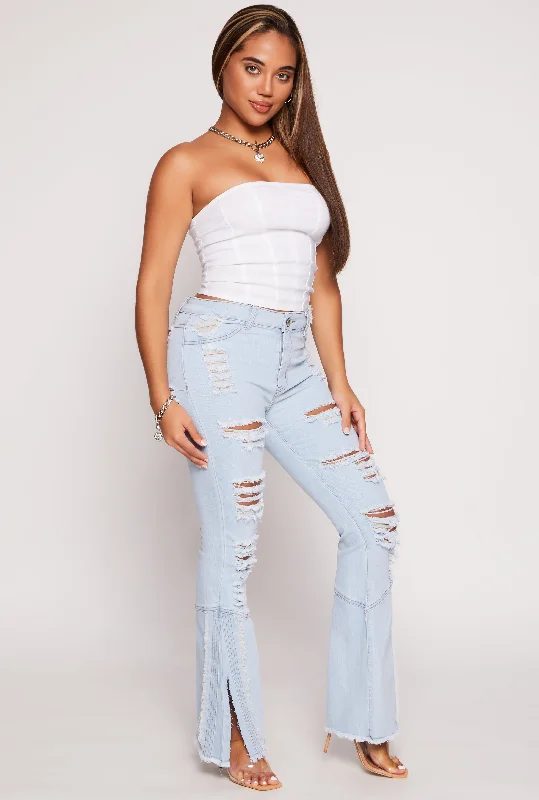 Skinny women jeans with a form - fitting designRipped High Waisted Flare Jeans