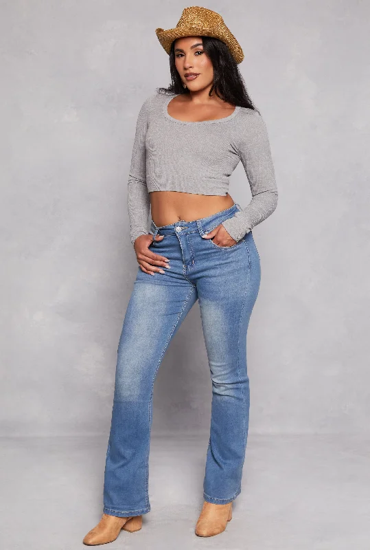 Skinny women jeans with a form - fitting designWAX Acid Wash High Waisted Boot Cut Jeans