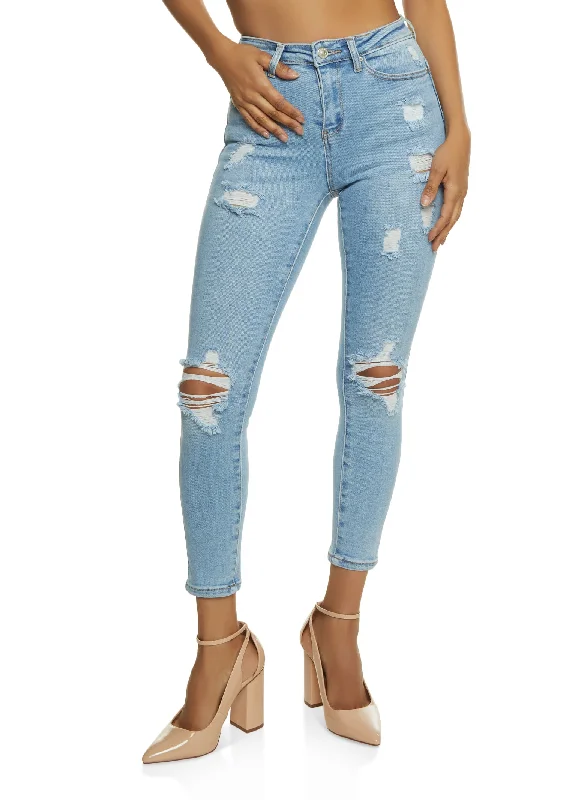 Embellished women jeans with studs or rhinestones for a glamorous touchWAX Distressed High Waist Skinny Jeans