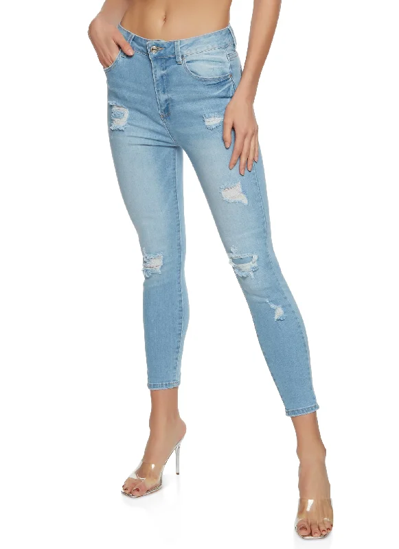 Plus - size women jeans for a comfortable and stylish fitWAX Distressed High Waisted Jeans