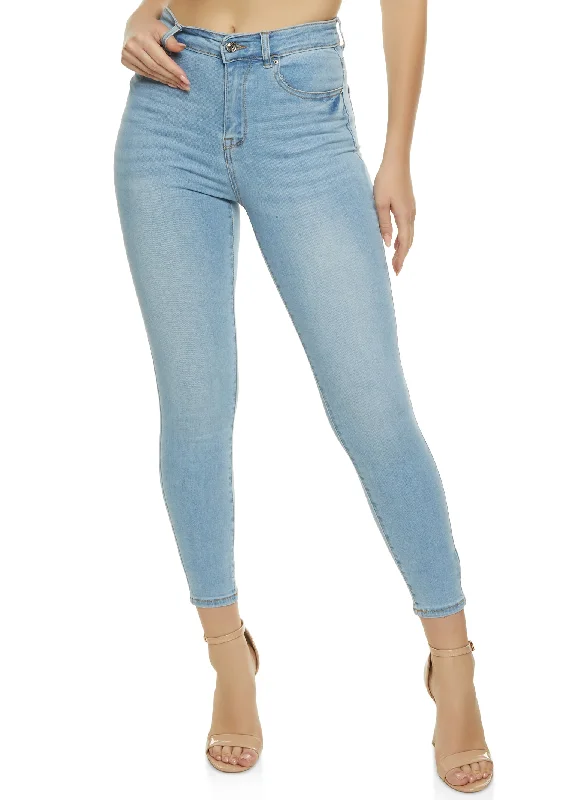 Distressed women jeans for a trendy and edgy lookWAX High Rise Solid Cropped Skinny Jeans