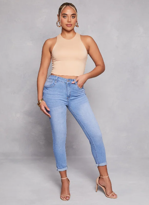 High - waisted women jeans for a flattering silhouetteWAX High Waist Rolled Cuff Denim Jeans