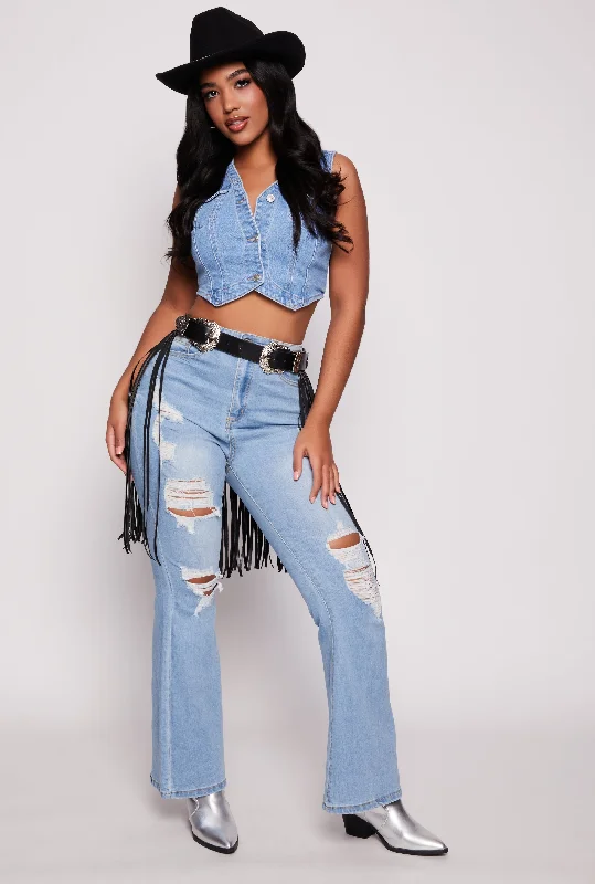 Ripped women jeans for a rebellious and fashion - forward styleWAX High Waisted Distressed Flare Jeans