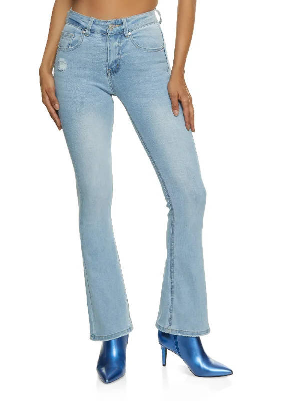 Acid - wash women jeans with a retro finishWAX Whiskered High Waist Boot Cut Jeans