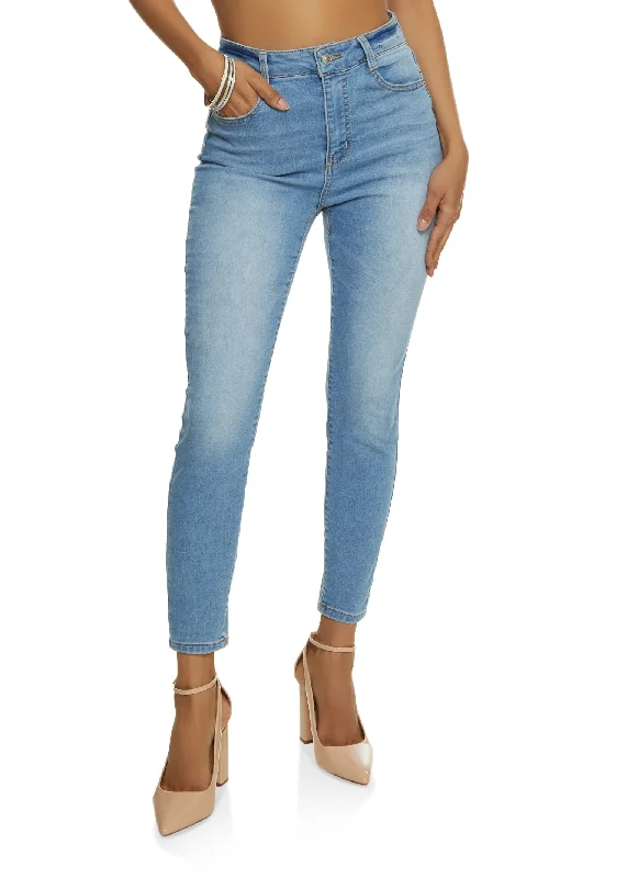 Embroidered women jeans with intricate patternsWAX Whiskered High Waist Skinny Ankle Jeans