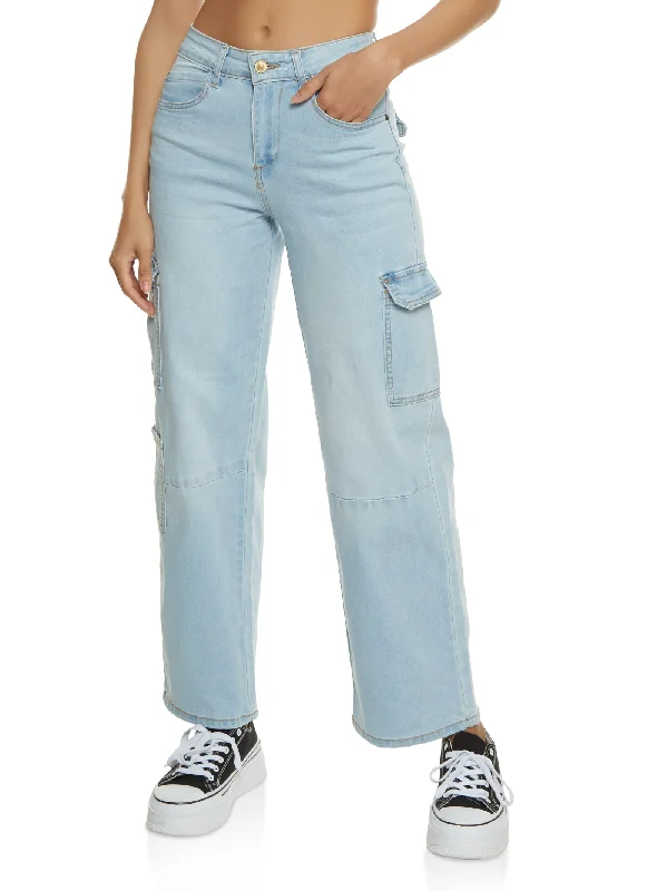 High - waisted women jeans for a flattering silhouetteWAX Wide Leg Flap Pocket Cargo Jeans