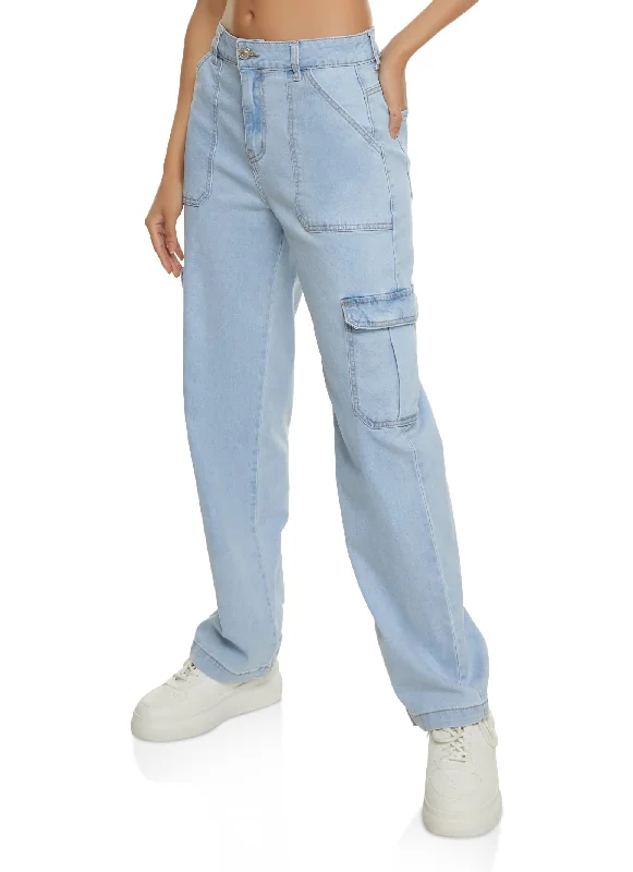 High - rise flare women jeans for a 70s - inspired lookWAX Wide Leg Pocket Detail Cargo Jeans