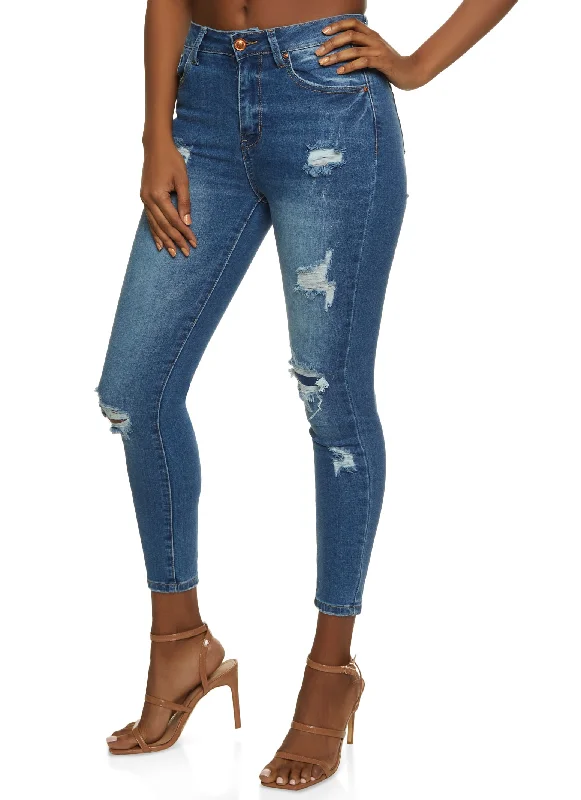 Ripped women jeans for a rebellious and fashion - forward styleWAX Distressed High Waisted Jeans