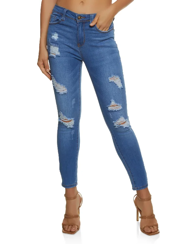 Wide - leg women jeans for a modern and relaxed vibeWAX Mid Rise Distressed Jeans