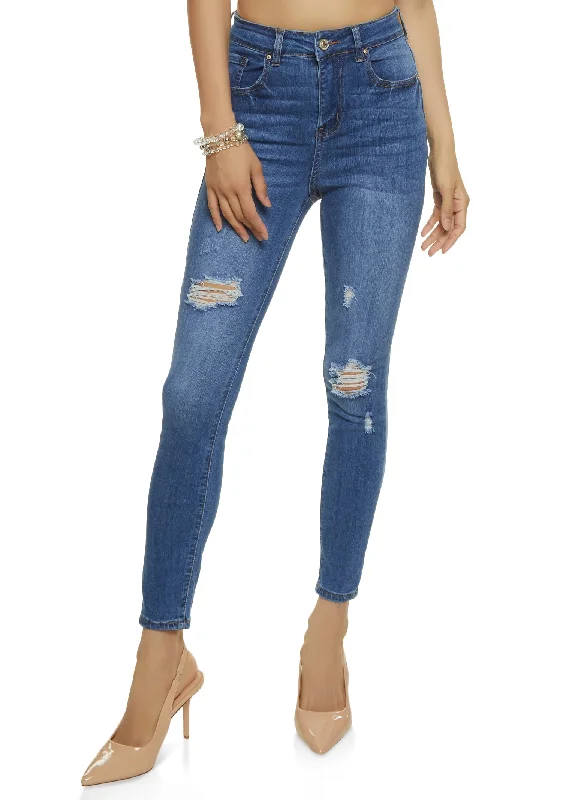 Mom jeans for a nostalgic and casual lookWAX Stretch Distressed High Rise Jeans