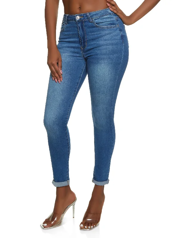 High - rise flare women jeans for a 70s - inspired lookWAX Whiskered Rolled Cuff Skinny Jeans