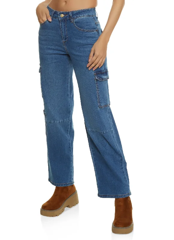 Plus - size women jeans for a comfortable and stylish fitWAX Wide Leg Flap Pocket Cargo Jeans