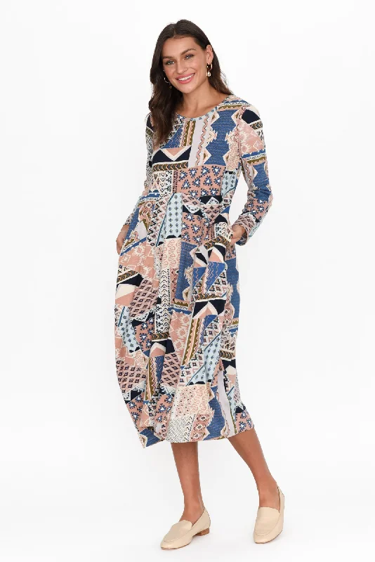 Sleeveless Women Dress in Bright Colors for Summer PartiesAdhan Pink Aztec Organic Cotton Dress