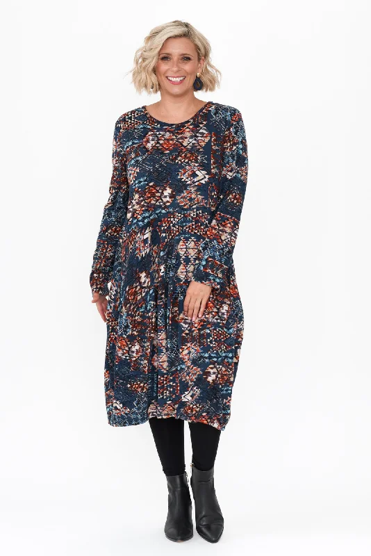 Lace - Embellished Women Dress for an Elegant and Sophisticated AppearanceAdiyan Navy Aztec Pocket Dress