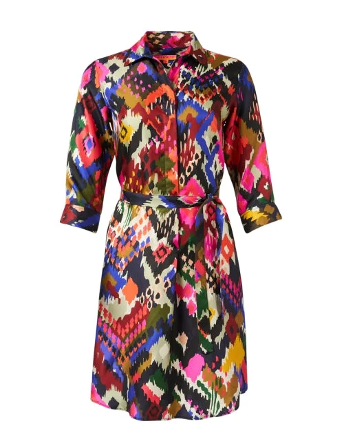 Long - Sleeve Women Dress in Velvet for a Luxurious Winter LookAdriana Multi Ikat Silk Shirt Dress