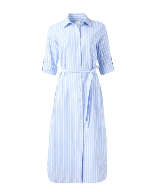 Halter Neck Women Dress to Show Off the Shoulders and NecklineAlex Blue and White Striped Cotton Shirt Dress