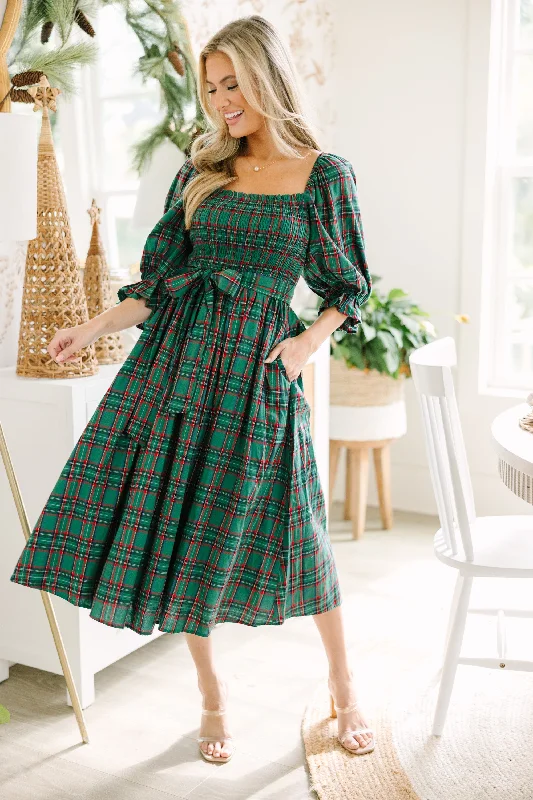 Backless Women Dress for a Sexy and Alluring Look at Evening EventsAll I Want Green Tartan Plaid Midi Dress