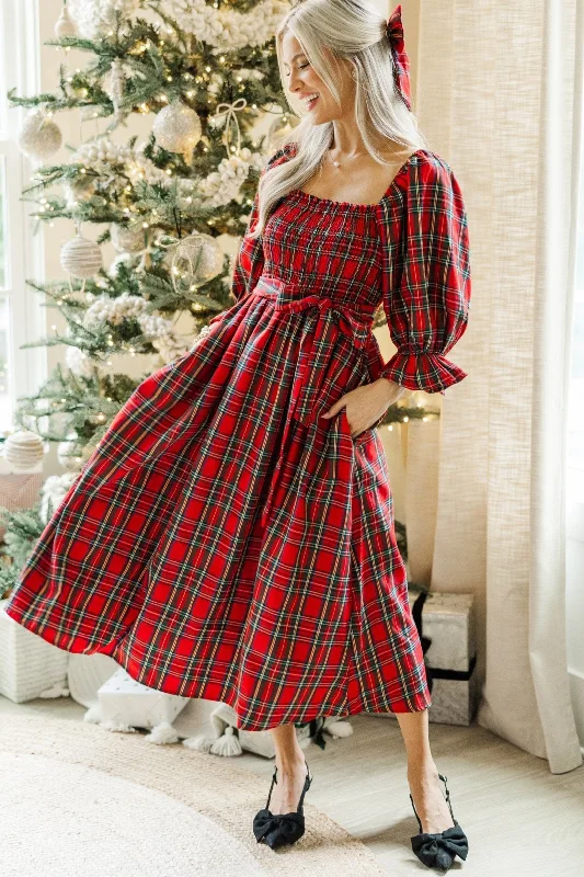 Ruffled Women Dress with Multiple Layers for a Playful and Girly StyleAll I Want Red Tartan Plaid Midi Dress