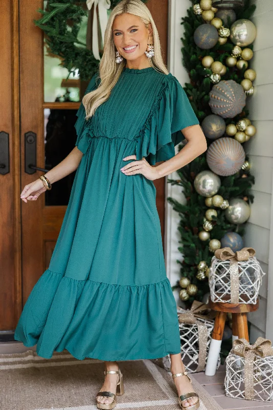 Ball Gown Women Dress with a Full Skirt for a Princess - like LookAll The Good Emerald Green Ruffled Midi Dress