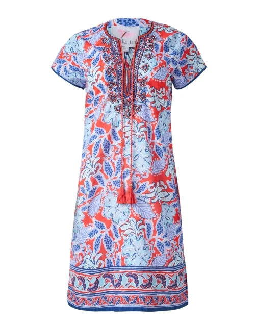 Shift Women Dress with a Simple and Classic Design for Everyday WearAudrey Red and Blue Floral Print Cotton Dress