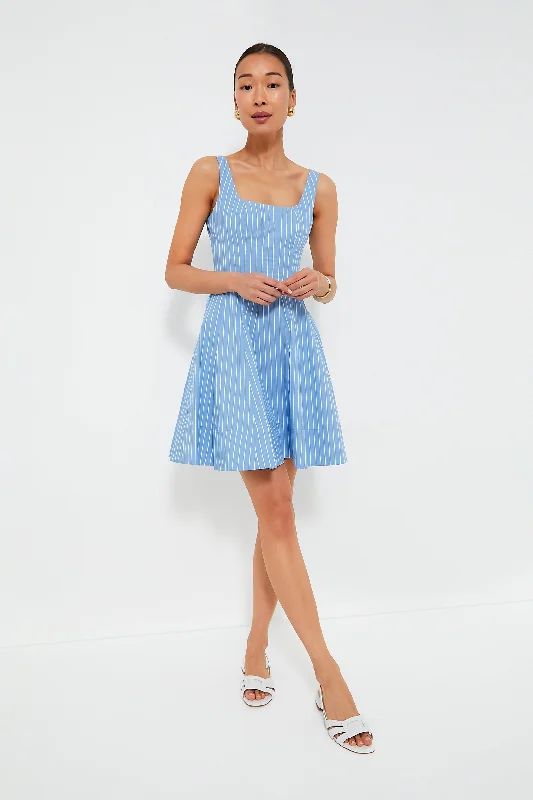 Pleated Women Dress with a Timeless and Elegant TextureAzure Pinstripe Mini Wells Dress