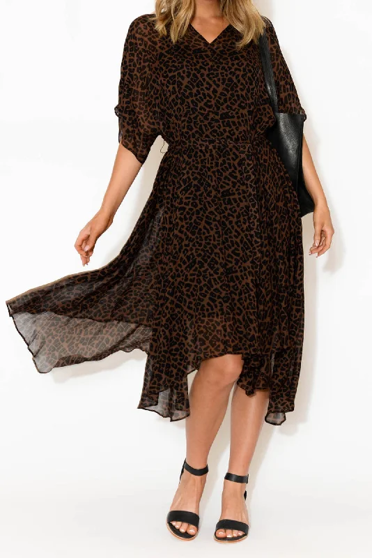 Lace - Embellished Women Dress for an Elegant and Sophisticated AppearanceBeside You Brown Animal Dress