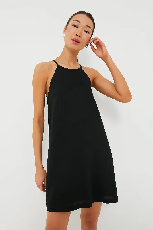 Little Black Women Dress with Sequins for a Glamorous Night OutBlack Linen High Neck Short Dress