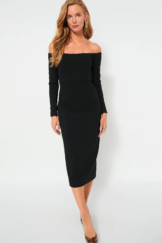 Plus Size Women Dress with a Flattering A - Line Cut for Comfort and StyleBlack Off the Shoulder Alva Dress