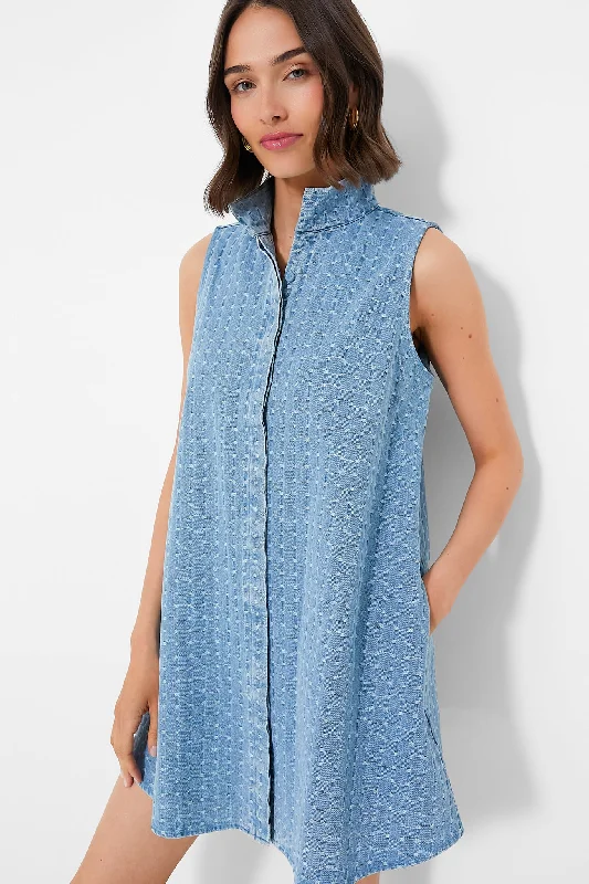 Ruffled Women Dress with Multiple Layers for a Playful and Girly StyleLight Wash Denim Dot Sleeveless Charlie Dress