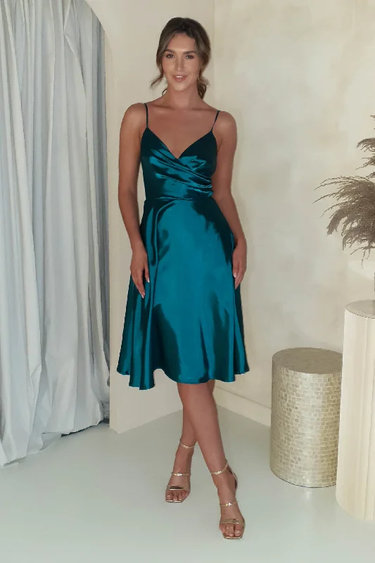 Ball Gown Women Dress with a Full Skirt for a Princess - like LookCharess Satin Skater Midi Dress | Teal