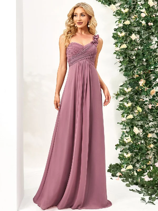 Strapless Women Dress with a Built - in Bra for Comfort and SupportChiffon One Shoulder Maxi Long Bridesmaid Dresses for Women